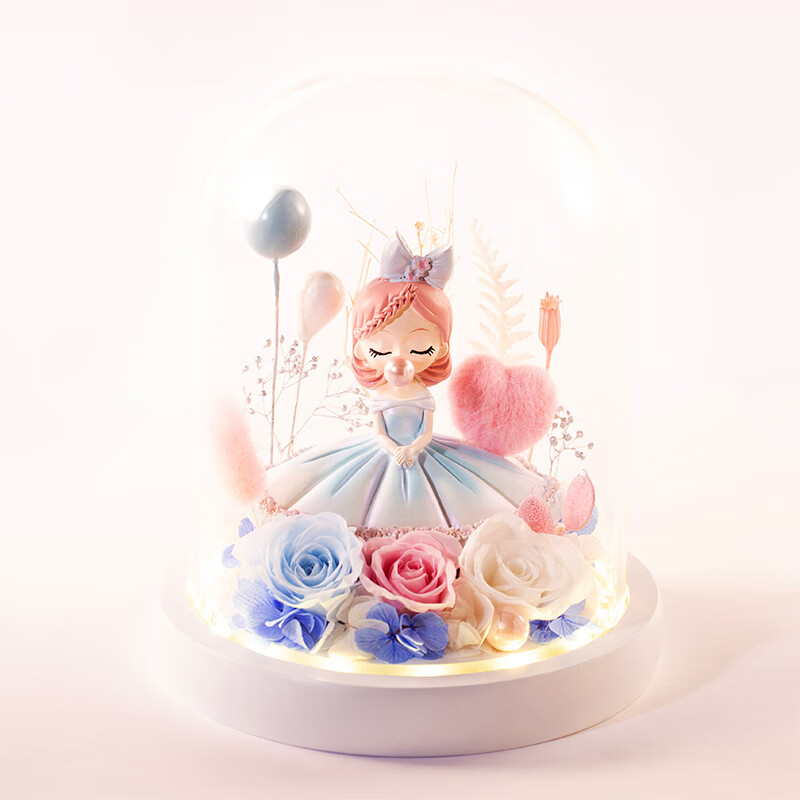 花礼盒玻璃罩玫瑰圣诞情人节送女友生日礼物礼品摆件干花束 花仙子