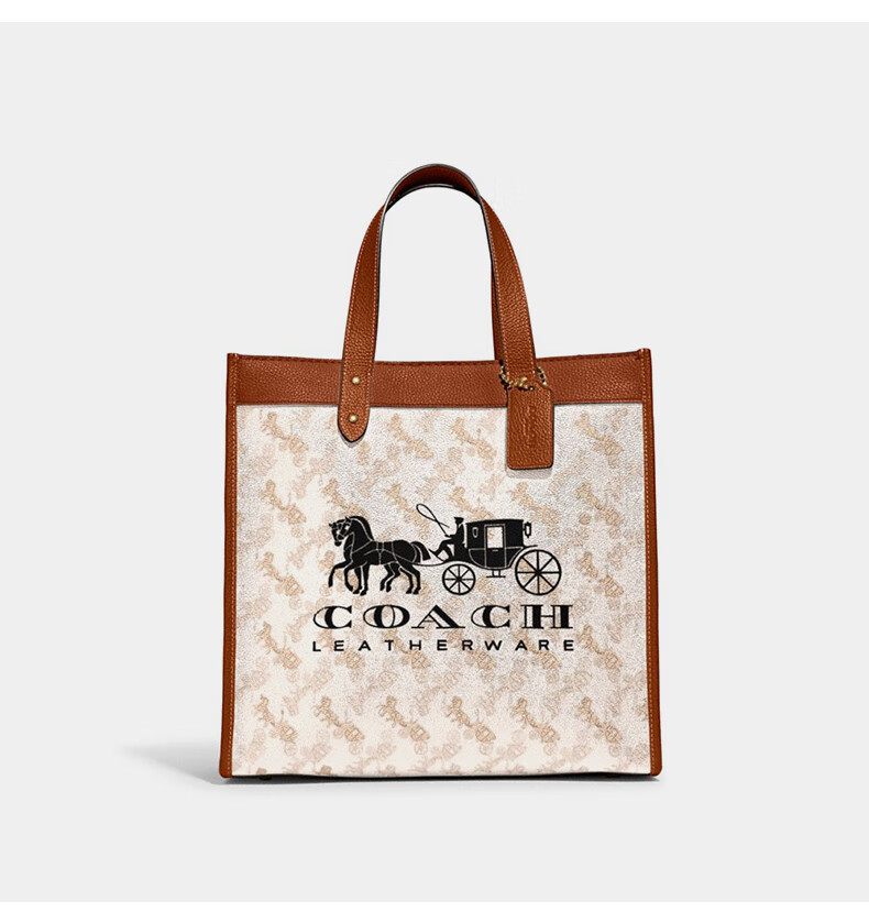 情人节礼物coach蔻驰马车图案印花和马车徽章field托特包b4粉笔白色