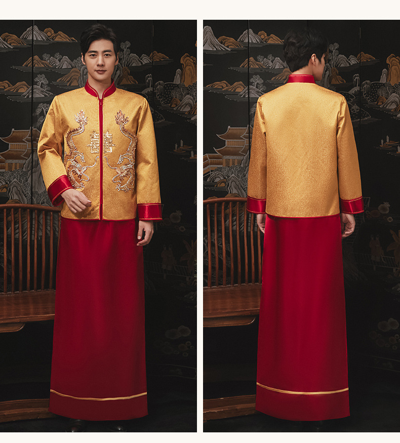 秀禾服男士新郎中式男新郎服结婚礼服龙凤褂唐装男装加钻大码秀和