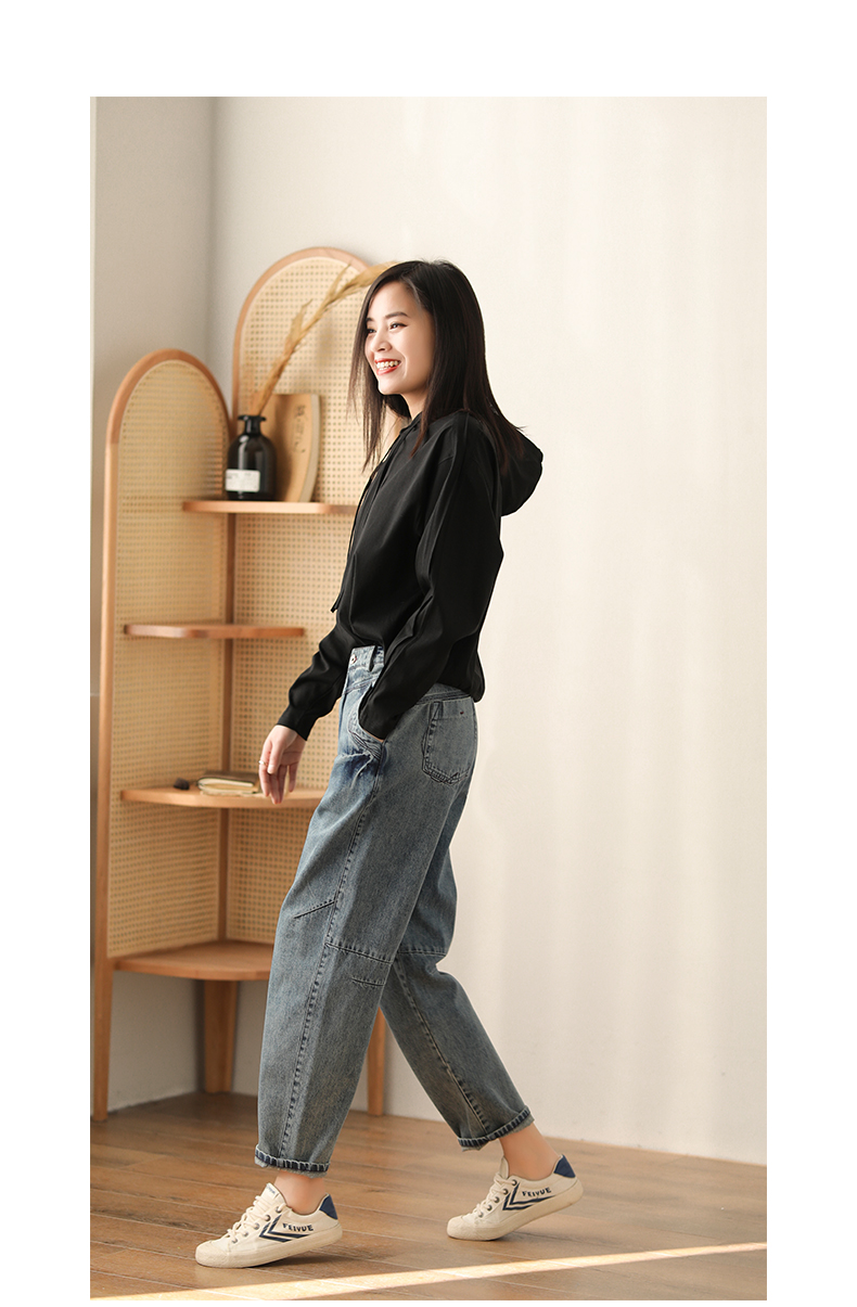 善己哈伦牛仔裤女春季新款高腰显瘦锥子裤百搭小脚老爹裤子潮 牛仔蓝