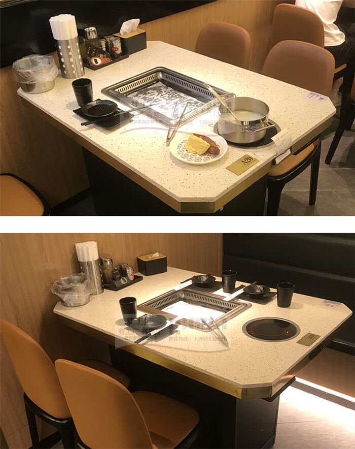 自助餐桌子大理石无烟火锅桌子韩式自助烤涮一体烧烤下排烟烤肉餐厅