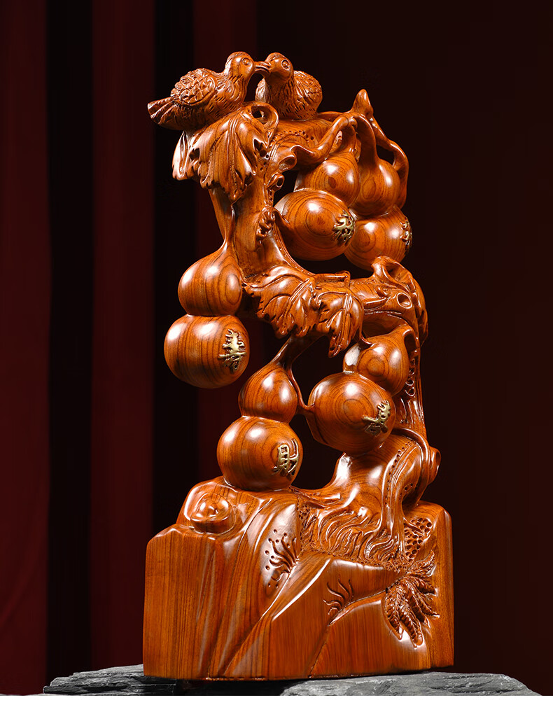 细细木语木雕摆件葫芦实木头雕刻家居客厅办公司玄关店面装饰摆设工艺