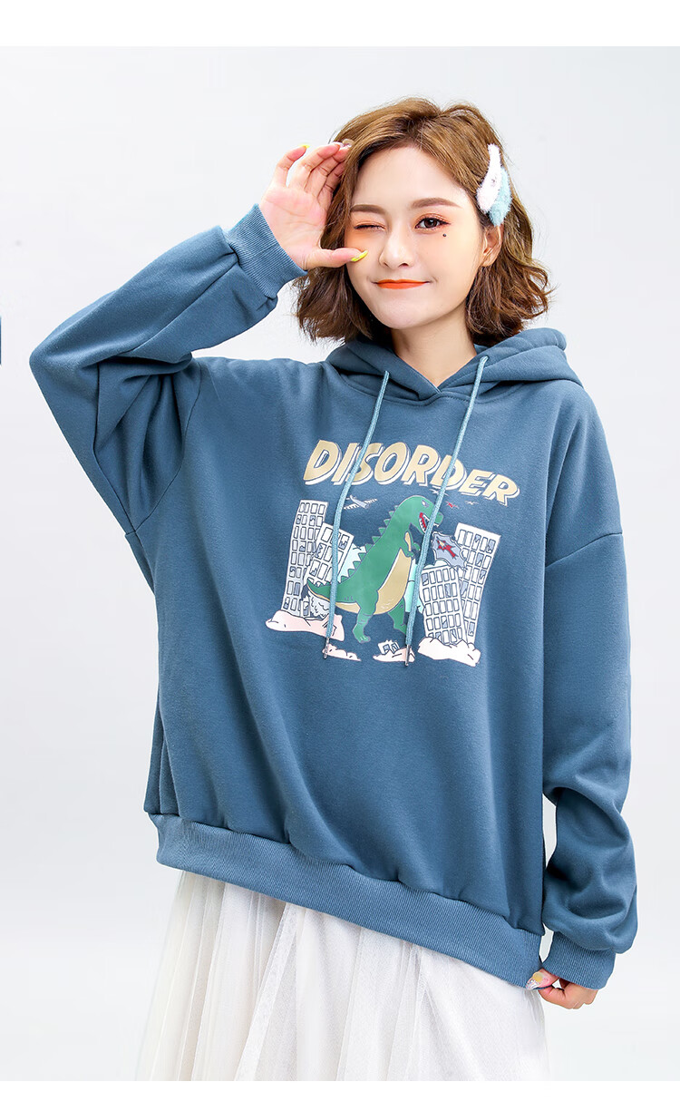 迈鱼 美特斯黑色邦威官方同款2020新款连帽卫衣女宽松韩版春秋薄款ins