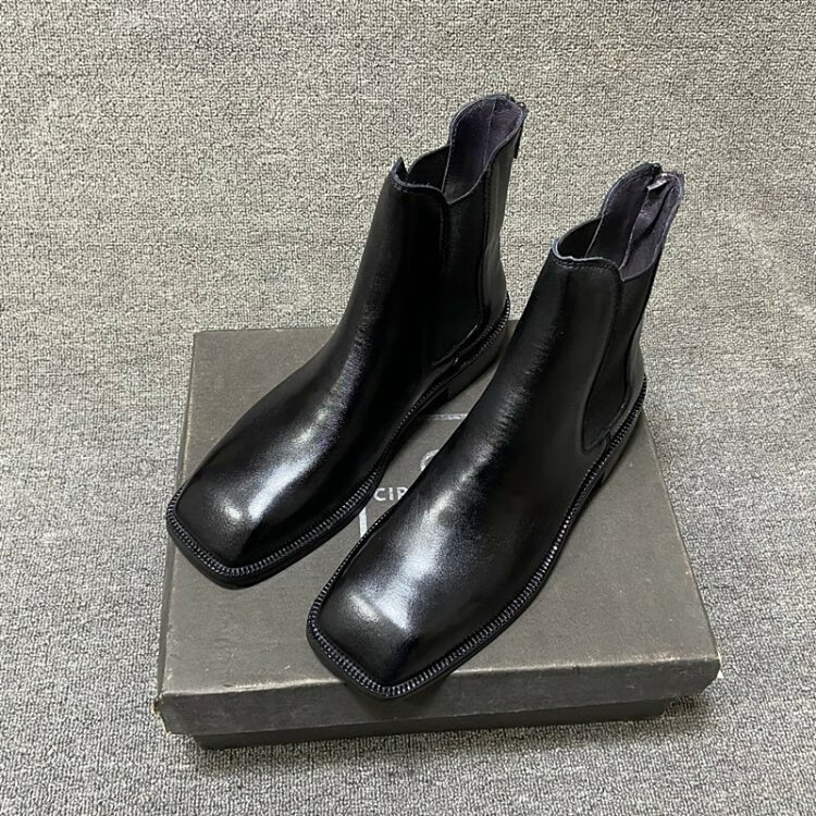 高街切尔西靴男英伦风方头chelsea boot男士靴子拉链皮靴高街短靴
