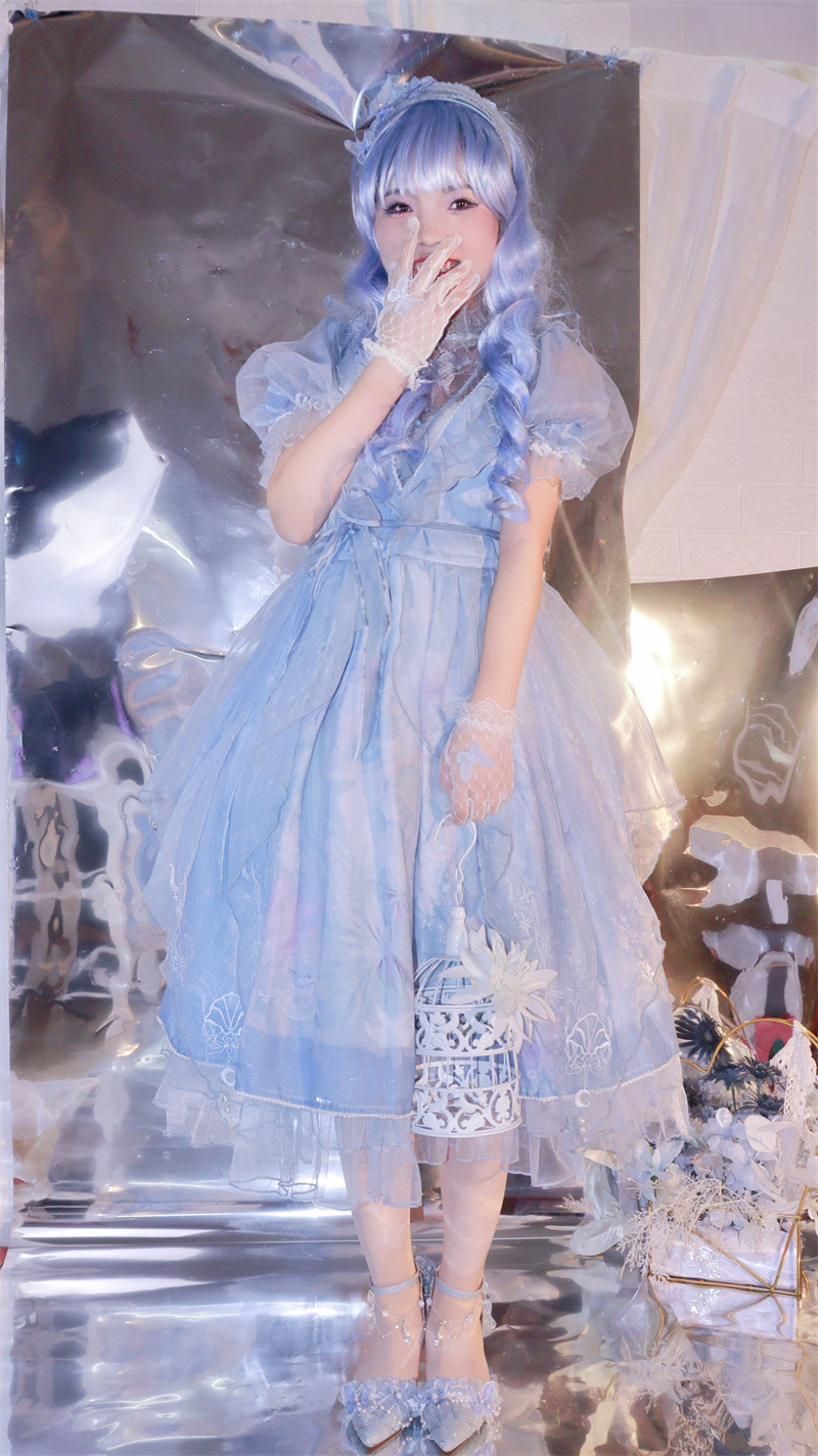 洛丽塔高跟鞋花嫁lo鞋尖头手作优雅高跟鞋百搭lolita茶会藏蓝色7cm带