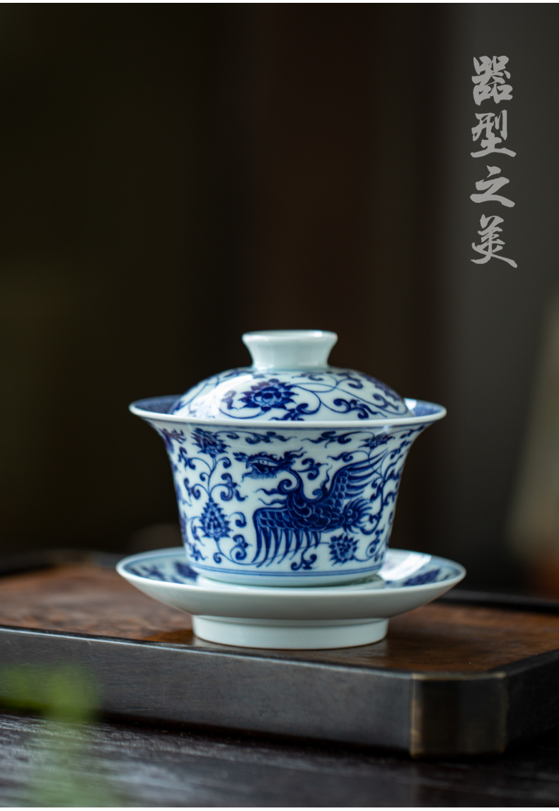 唐昭景德镇陶瓷大号手绘三才盖碗茶杯套装泡茶碗单个茶叶罐青花全手工