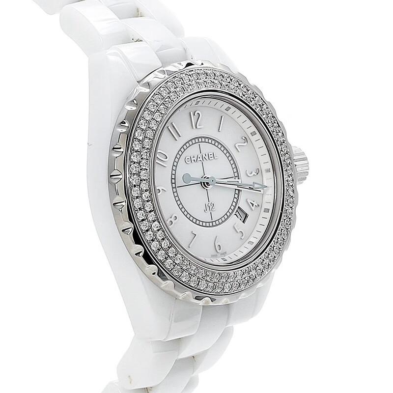 二手95新香奈儿j12后镶钻h4464石英白陶瓷女士腕表