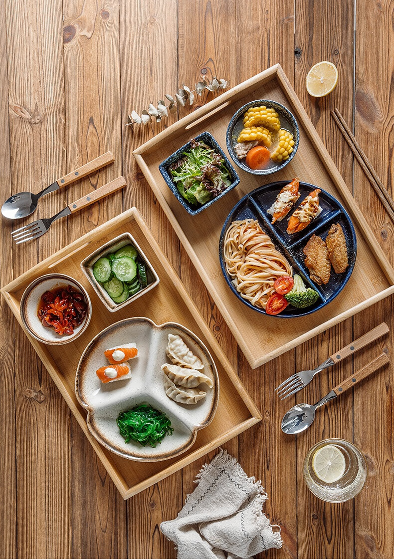 自助餐盘分隔日式一人食餐具分格盘家用早餐盘套装减脂餐盘陶瓷分餐制