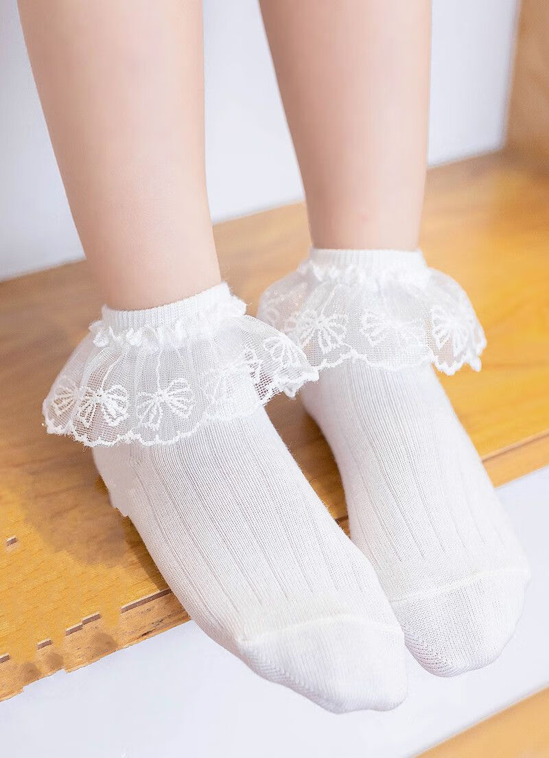 学生白袜初中生袜子薄棉袜春秋冬白色小女孩蕾丝公主韩版学生袜子