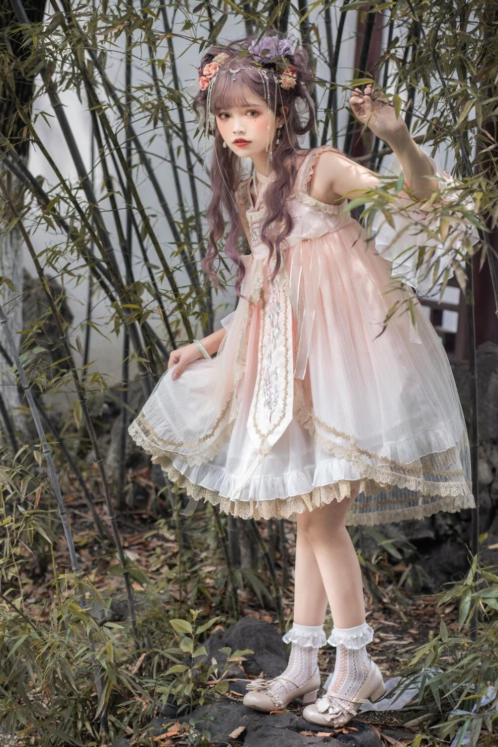 趣得洛丽塔中华风设计鹿溪桃花谣jsk吊带裙洛丽塔lolita连衣裙中华风