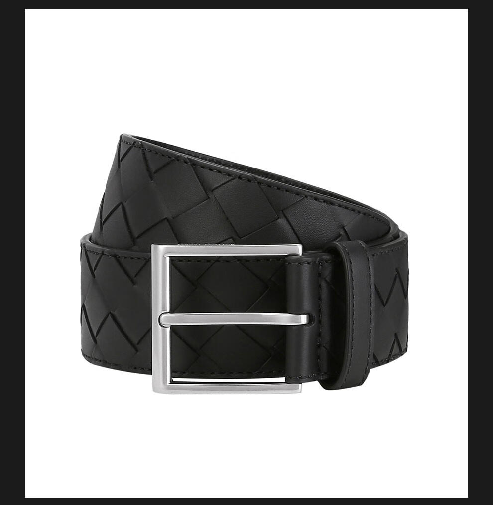 bottega veneta葆蝶家bv 男士皮革编织针扣腰带皮带 黑色 90【图片