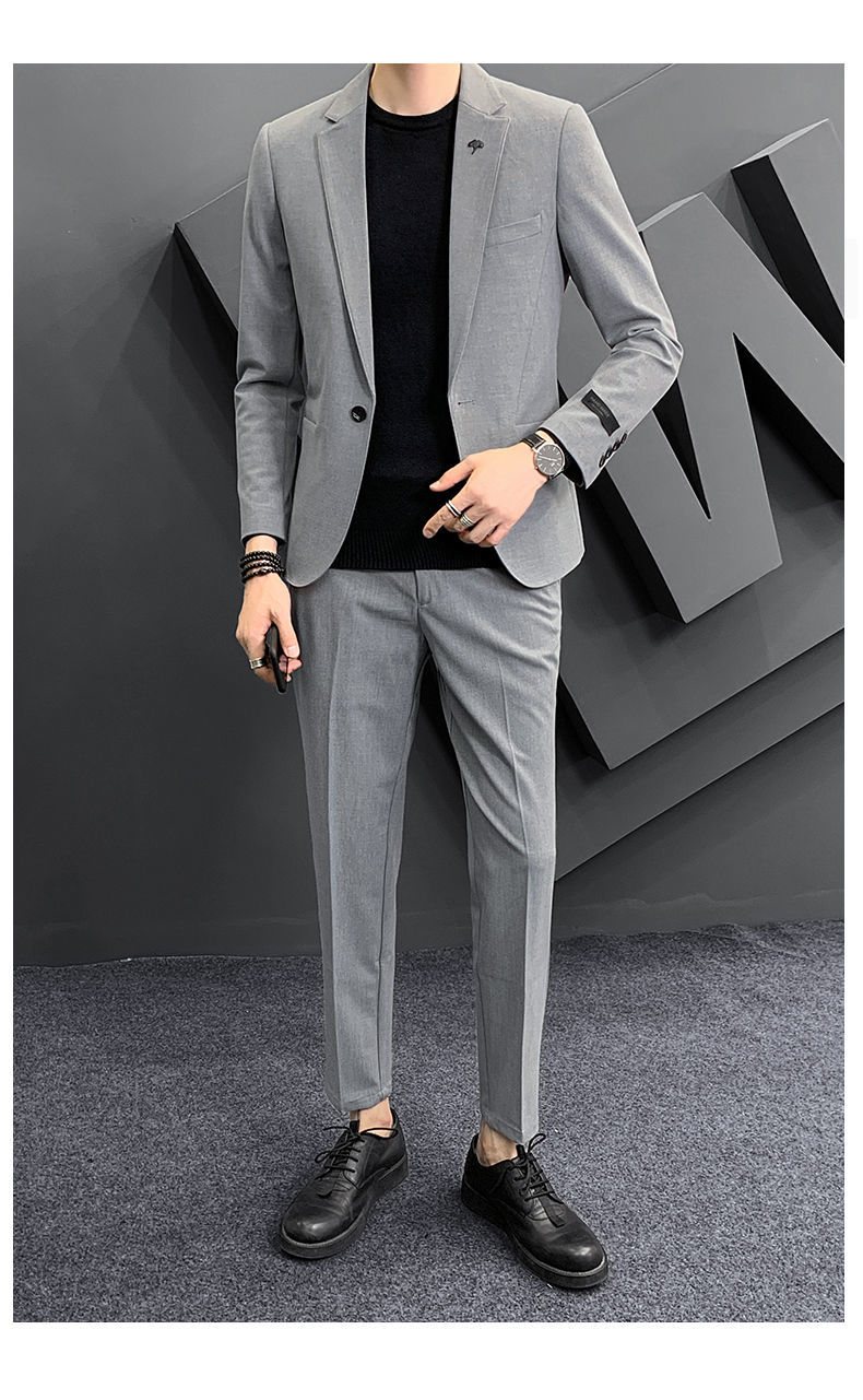 西服男西服套装韩版修身潮流新郎结婚职业商务休闲西装单件中灰色单西