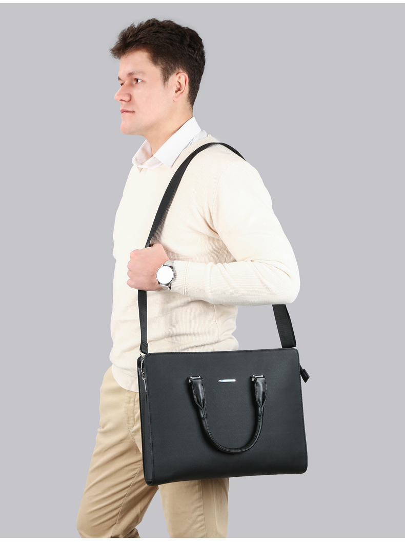 男士手提包横款男商务公文包单肩斜挎男包电脑文件包大容量手拎包9910