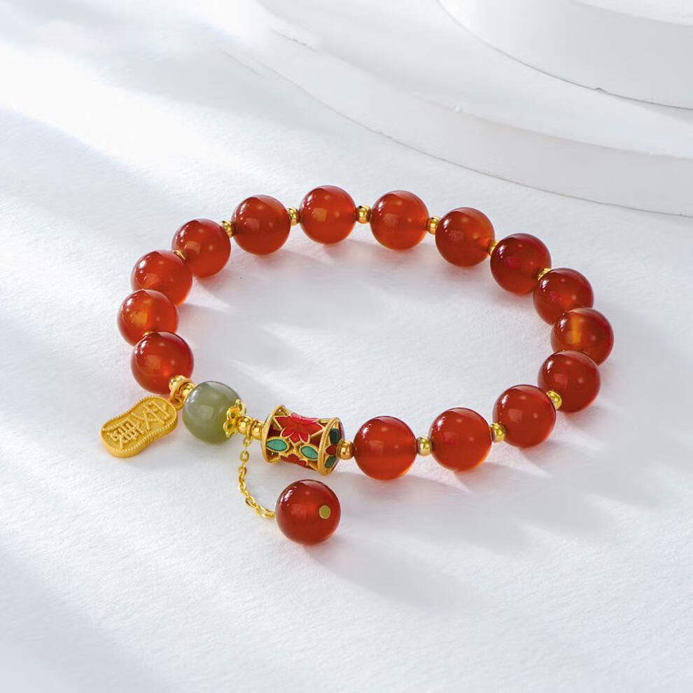 bolyplace品牌相思豆红豆手链女红玛瑙玉髓喜乐平安2022年新款手串