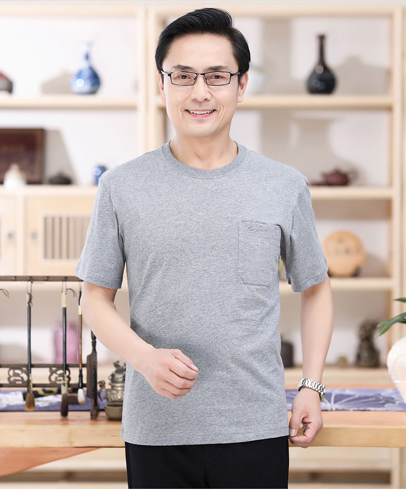 夏天中年男子t恤衫爸爸丅血体桖中老年棉质男士短袖夏装老人半袖汗衫