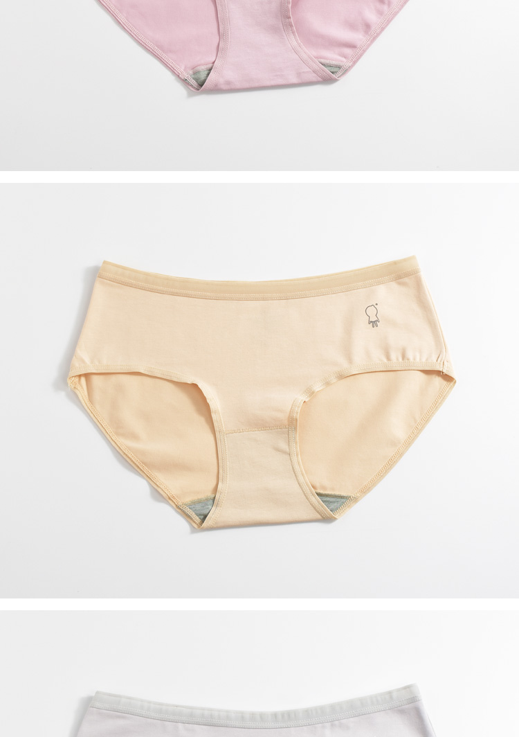 3条装内裤女棉海藻纤维透气薄款女生学生少女韩版简约中腰 深灰 豆粉