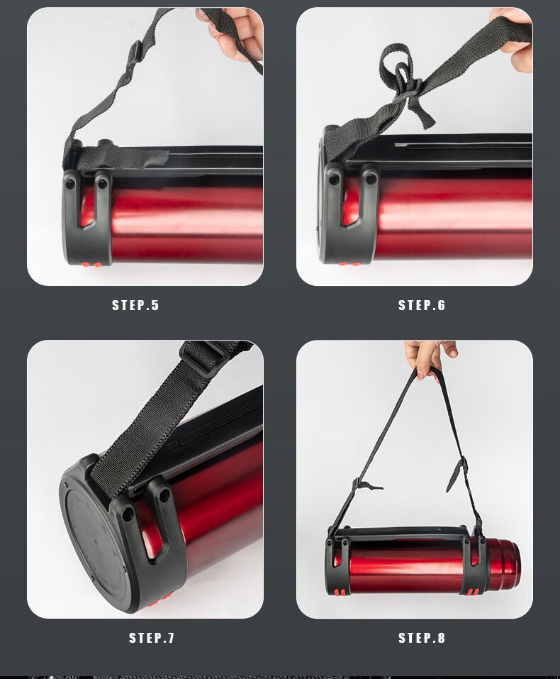 304大容量男保温壶户外运动便携旅行水壶2000ml时尚款红色背带小碗