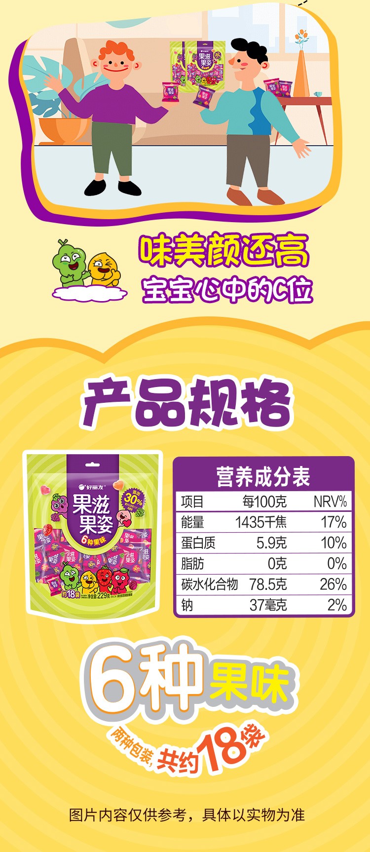 好丽友(orion)果滋果姿扭扭大王葡萄白桃果汁软儿童q水果橡皮糖果