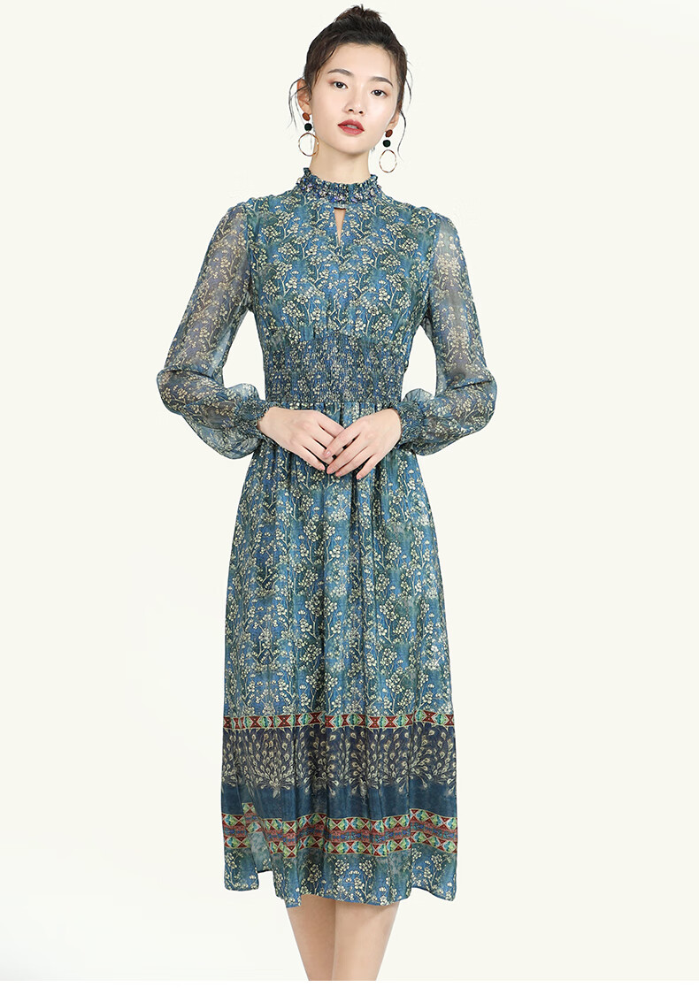 jananno简爱诺春夏新品亲肤桑蚕丝中长显瘦薄连衣裙j820098lq花色36