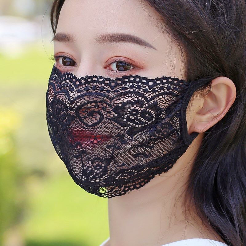 聂庄蕾丝口罩女春夏薄款网红透气黑色蕾丝易水洗面罩网纱遮阳护脸挂耳