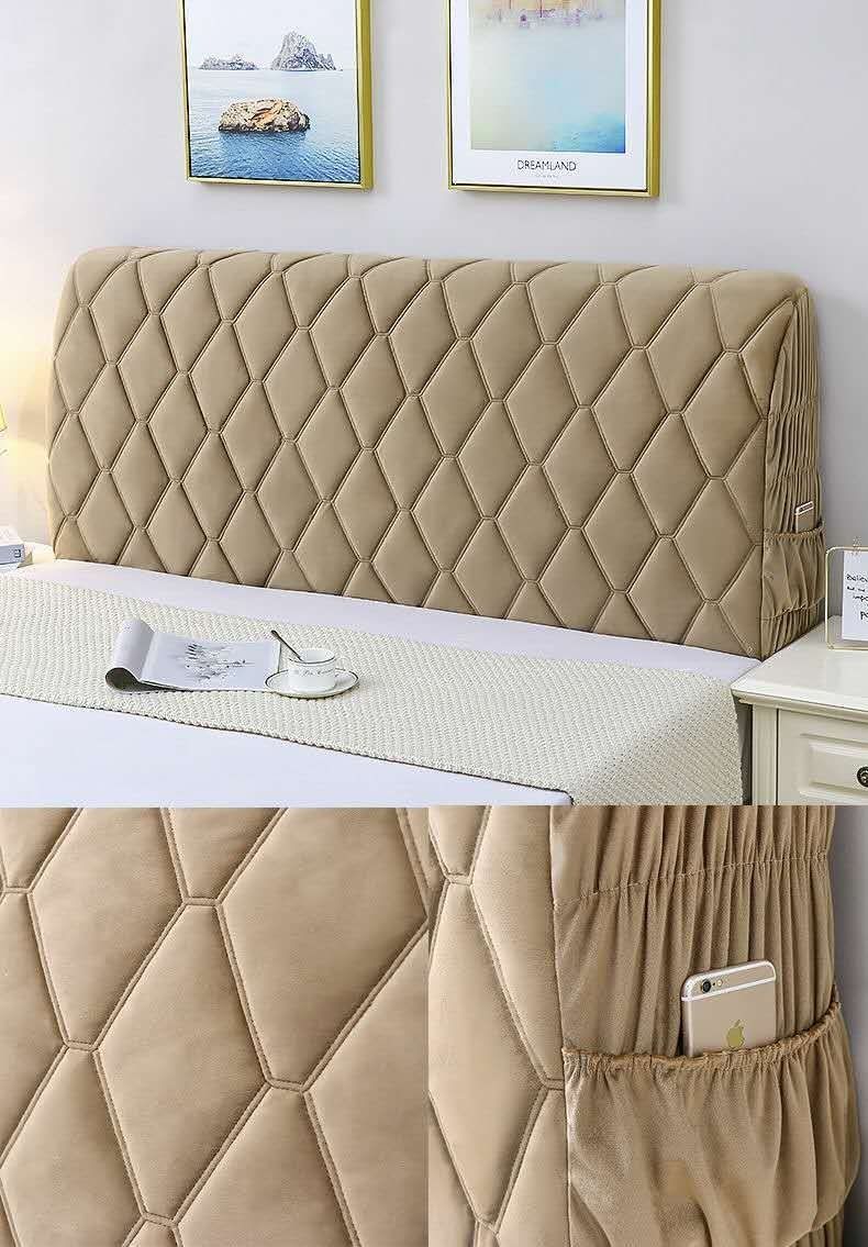 高端防尘床头靠背罩夹棉加厚欧式现代床头套通用可拆洗加厚床头罩蓝色