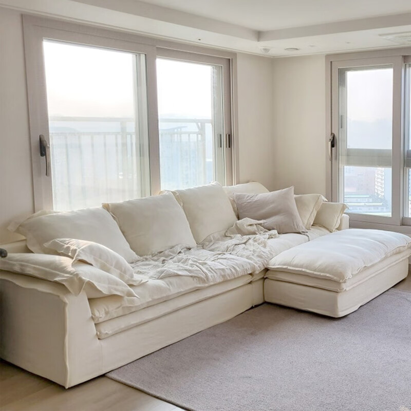 风格客厅柔软乳胶超软沙发组合沙发客厅沙发米白色超大脚踏14078cm