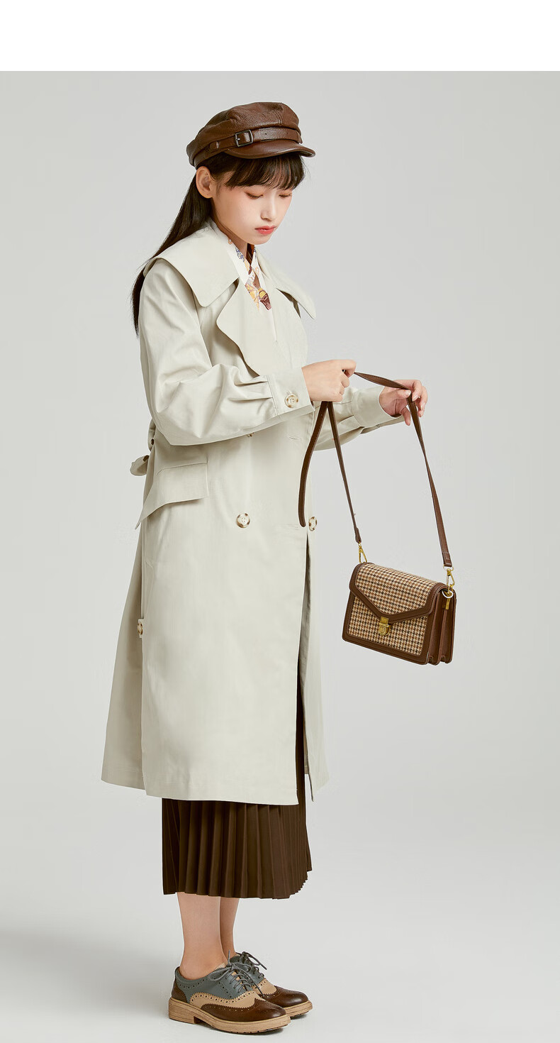 重返复古时光 紫涵2020年秋季新款风衣中长款女气质休闲防风大衣 松雾