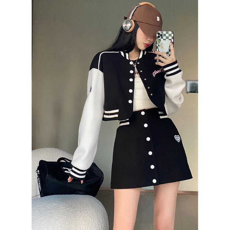 短外套女春秋新款棒球服女甜辣外套女韩版宽松小个子学生显瘦运动套装