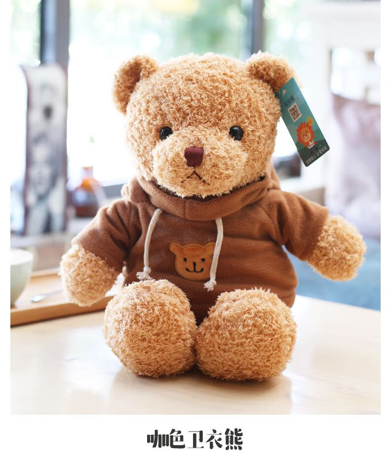 抱抱熊公仔小熊毛绒玩具小号熊熊玩偶布娃娃女友生日礼物 浅咖色格子