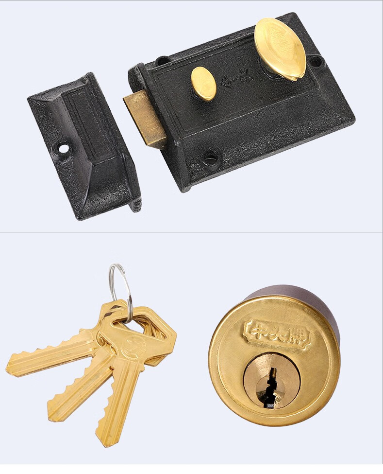 门锁双保险牛头锁老式房门锁牛头牌弹子门锁二保险锁外装暗锁木门门锁