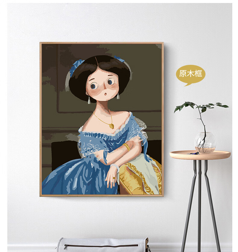 油画diy名画diy数字油画卡通q版手绘填充名画戴珍珠耳环的少女客厅