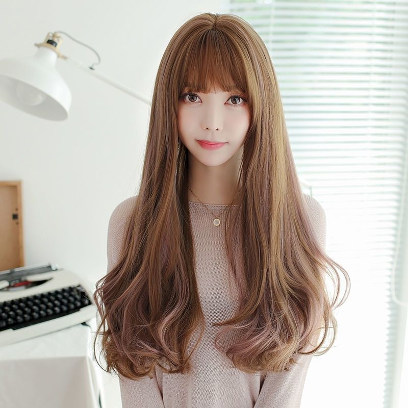 片希假发套女全头逼真长卷发大波浪空气刘海时尚韩版自然气质全头套