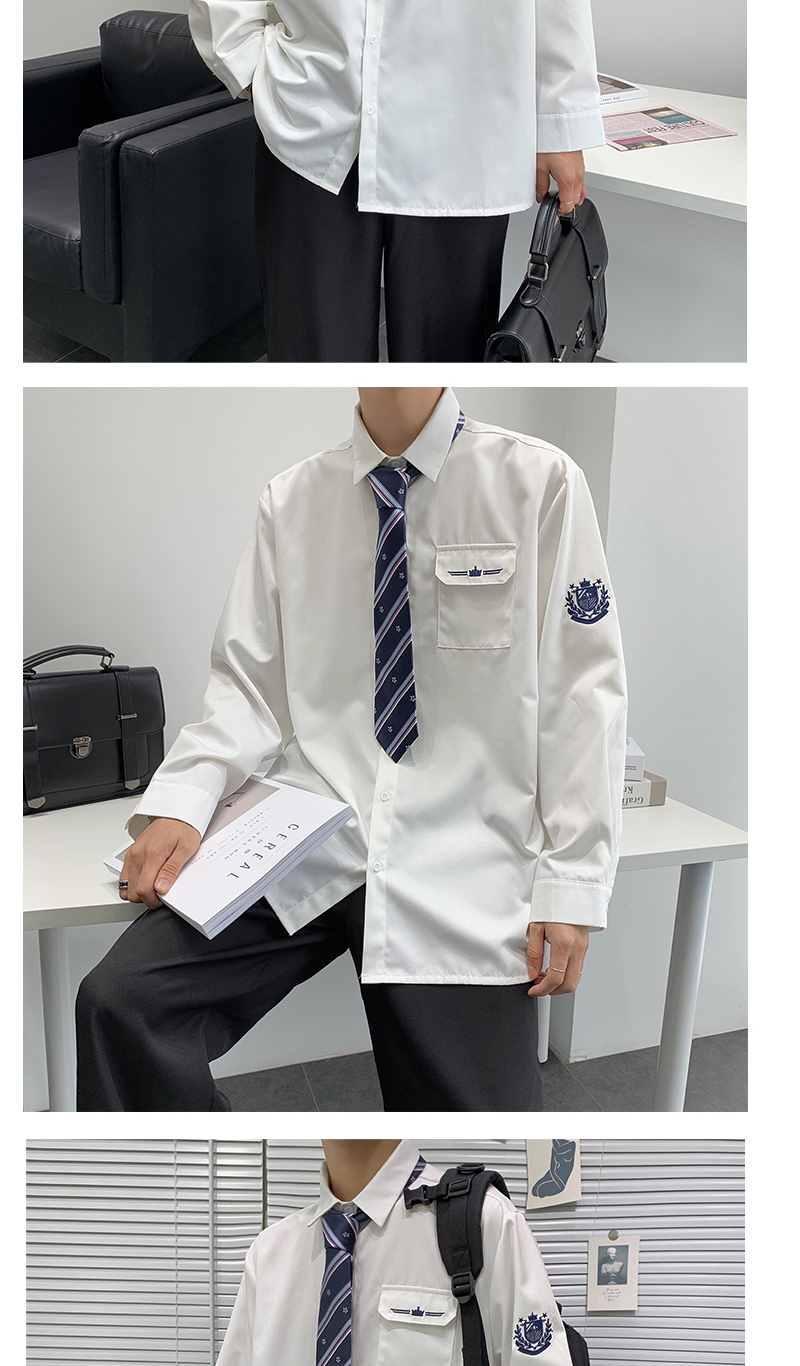 dk制服男刺绣设计感基础款jk衬衫长袖学生装学院风衬衣服c27白色领带s
