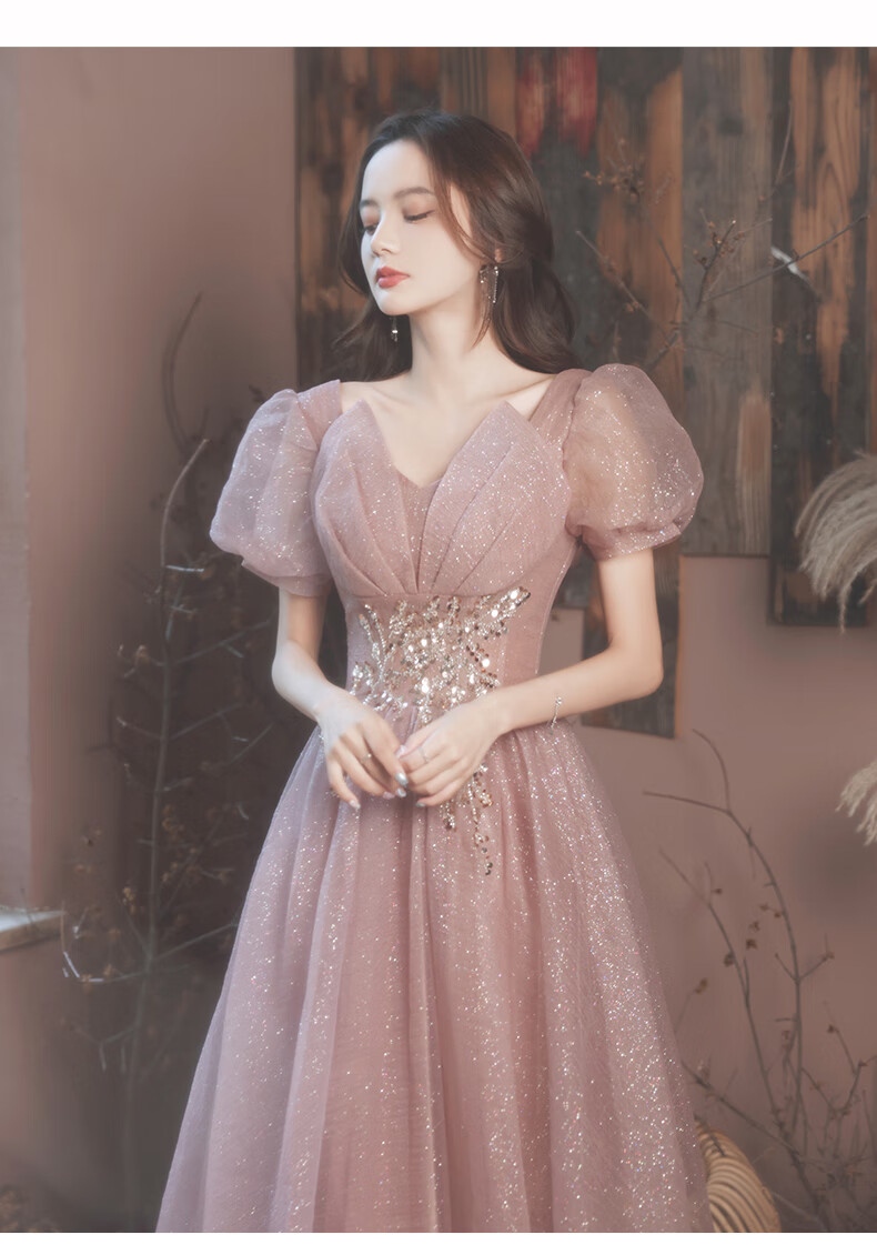 品质生日晚礼服裙女粉色夏季毕业小个子气质名媛长款洋装法式平时可穿