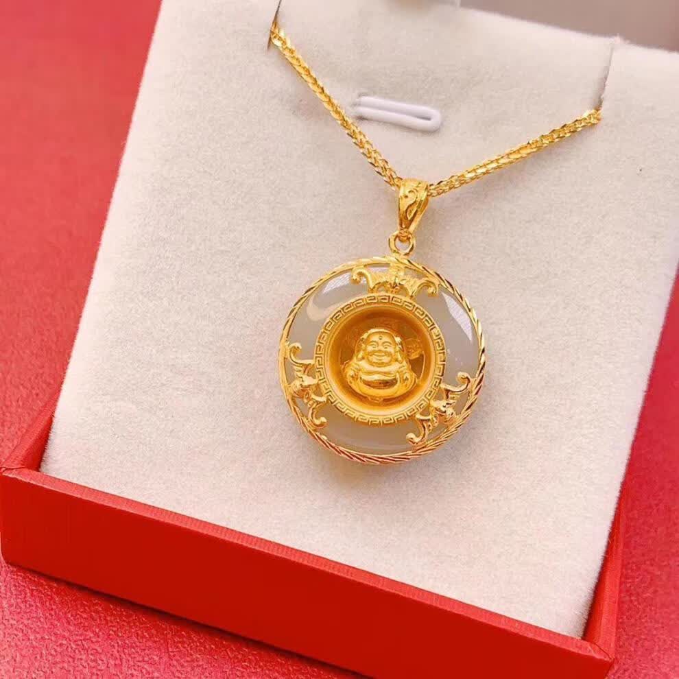 金甸福珠宝金镶玉佛吊坠999足金挂件女式珠宝礼物黄金