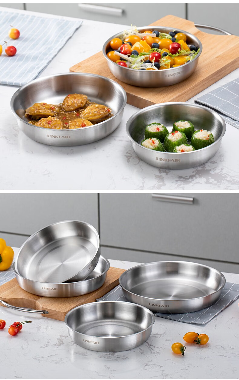 凌丰(linkfair)304不锈钢圆碟菜碟 圆盘加厚盛菜 厨房家用 圆碟菜碟子