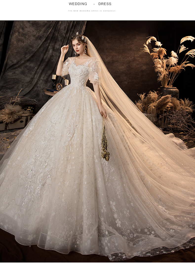 南糖三色主婚纱礼服新款新娘小个子欧式拖尾森系梦幻仙女范孕妇遮孕肚