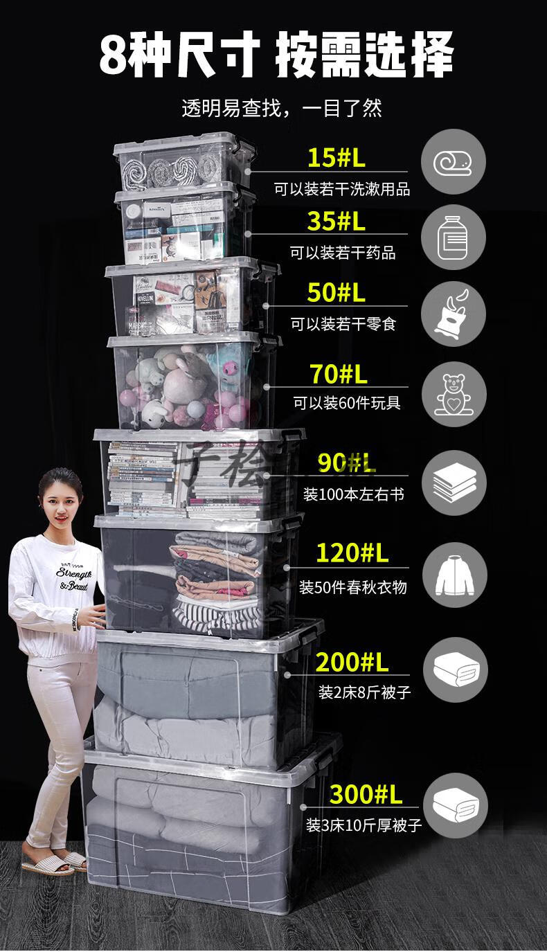 禧天龙大力士收纳箱特大号透明收纳箱塑料储物盒整理箱有盖衣服箱子