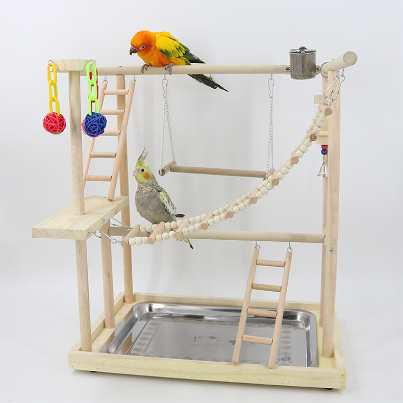 鹦鹉互动游乐场 训练架解闷站架 玄凤虎皮和尚牡丹小太阳实木架子 l款