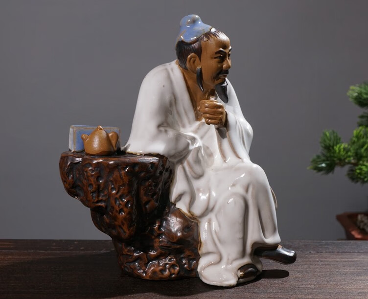 天南兄弟盆景假山摆件陶瓷小人物老翁下棋翁弹琴吹笛配件上水石吸水石