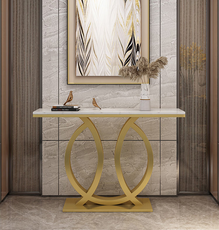 伊琦美 玄关台 大理石玄关桌靠墙置物架新款北欧玄关台入户玄关柜现代简约轻奢风 100*30*80大理石面玄关台 整装(支架台面颜色请备注)