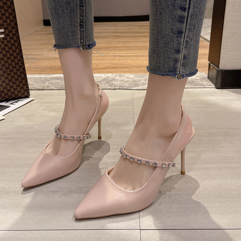 婚宴鞋婚鞋女新娘鞋水晶尖头镶钻高跟鞋凉鞋早春季性感婚宴会单鞋细跟