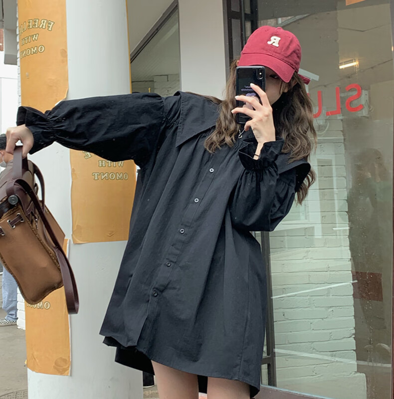 拉夏贝尔衬衫女2022年春季时尚女装韩版休闲宽松百搭简约纯色长袖衬衣