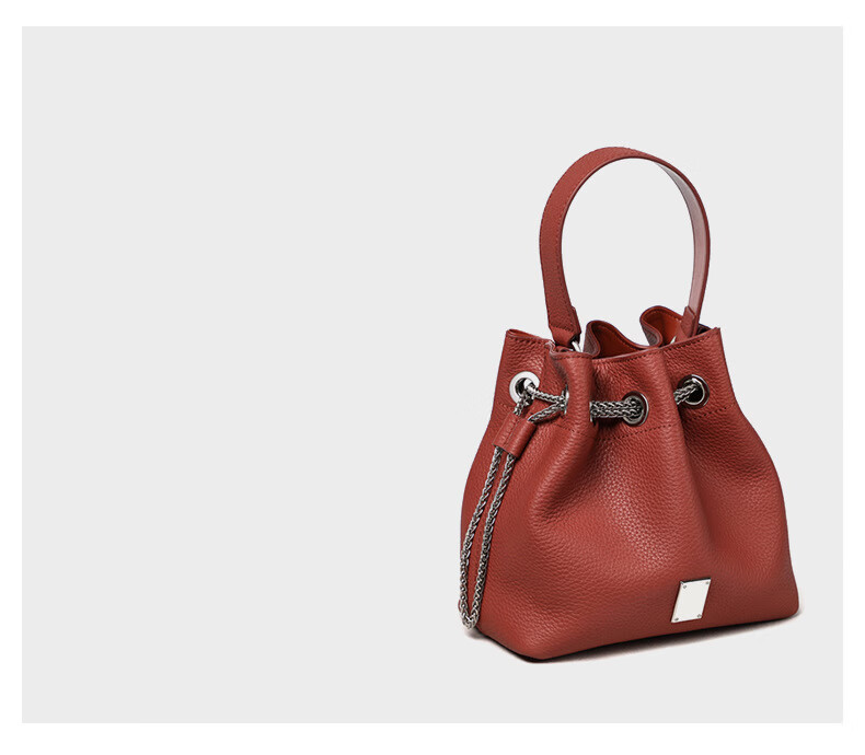 酷奇女包轻奢品牌真皮水桶包女新款潮斜挎包洋气抽带手提包2022ins单