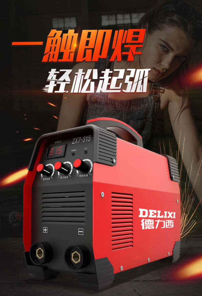 德力西电焊机220v家用小250315两用380v便携小型全铜双电压焊机315