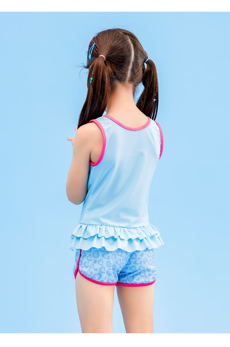 361度儿童游泳衣女童小中大童无袖分体平角宝宝公主可爱泡温泉泳衣浅