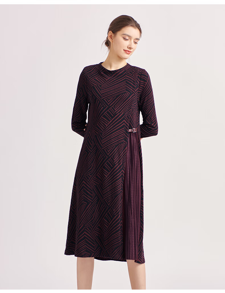 jananno简爱诺2020秋冬新款压褶宽松廓形休闲连衣裙j2070128lq红色38