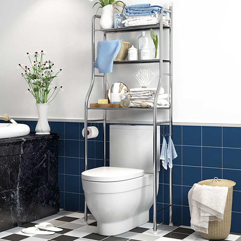 置物架落地浴室防水马桶上方架子卫生间厕所置物架不锈钢马桶架三层