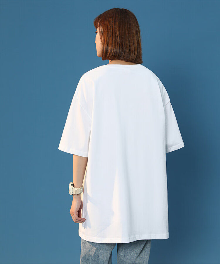 2022新款夏季落肩纯棉t恤男女情侣短袖体恤字母印花半袖打底衫白色s