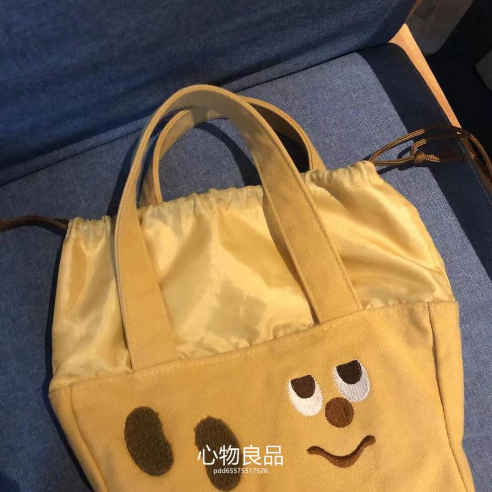 日系ins花生造型帆布包单肩包抽绳手提包花生包呆萌学生小号花生包